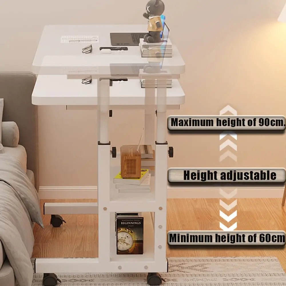 Table de lit mobile réglable avec rangement à 3 niveaux — réglage de la hauteur