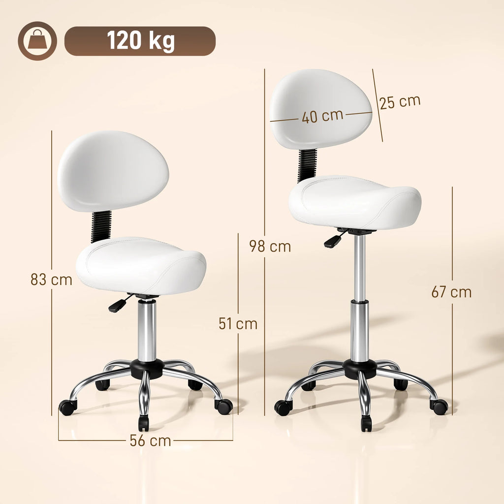 Tabouret à roulettes avec dossier et hauteur réglable