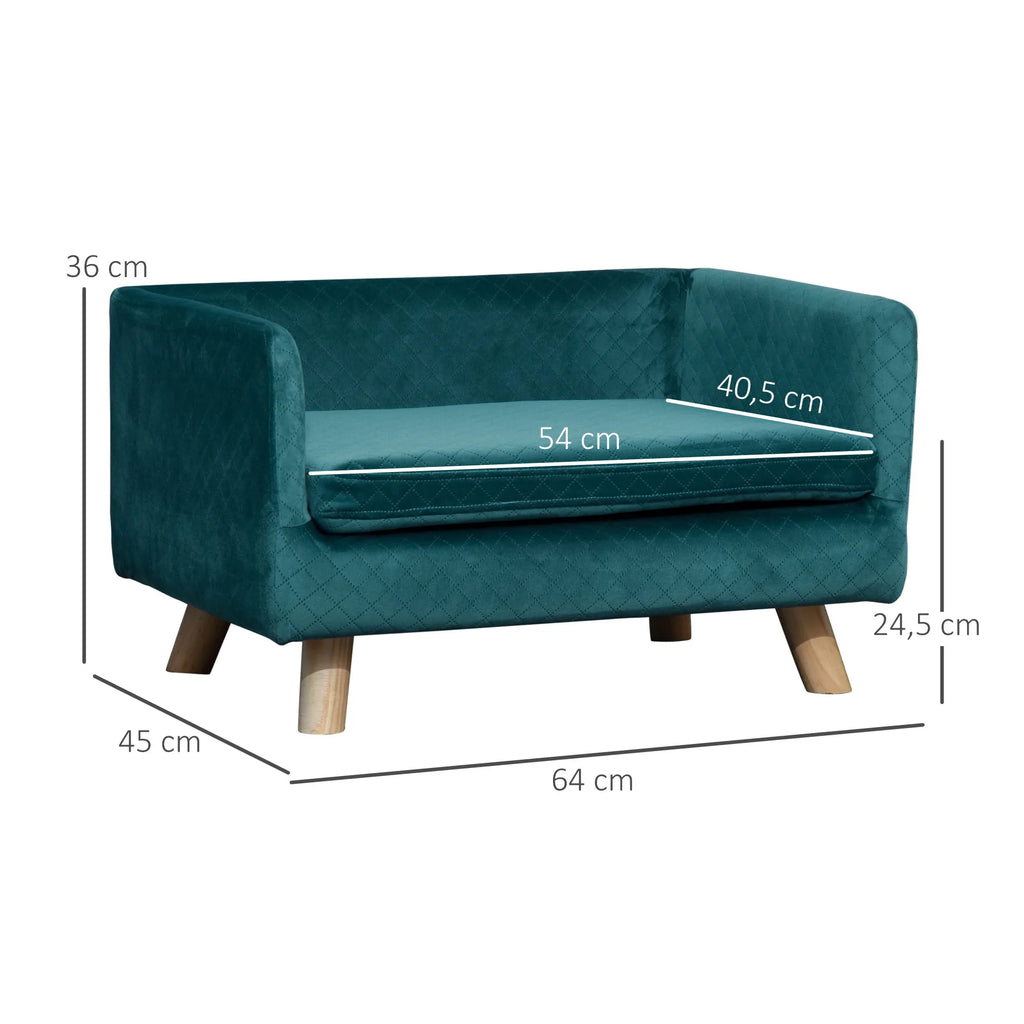 Canapé pour chien ou chat, bleu aspect velours
