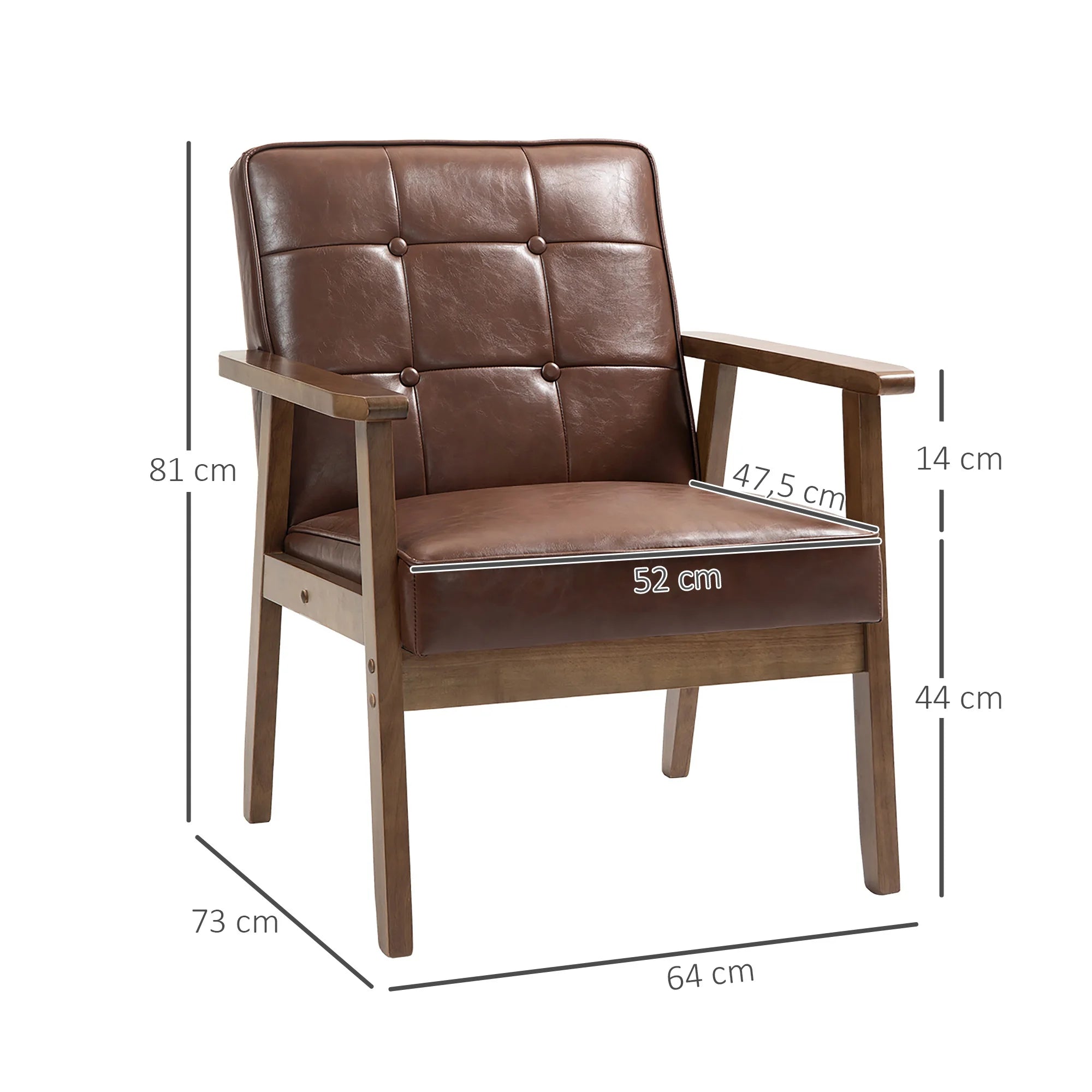 Fauteuil marron rembourré avec accoudoirs en bois