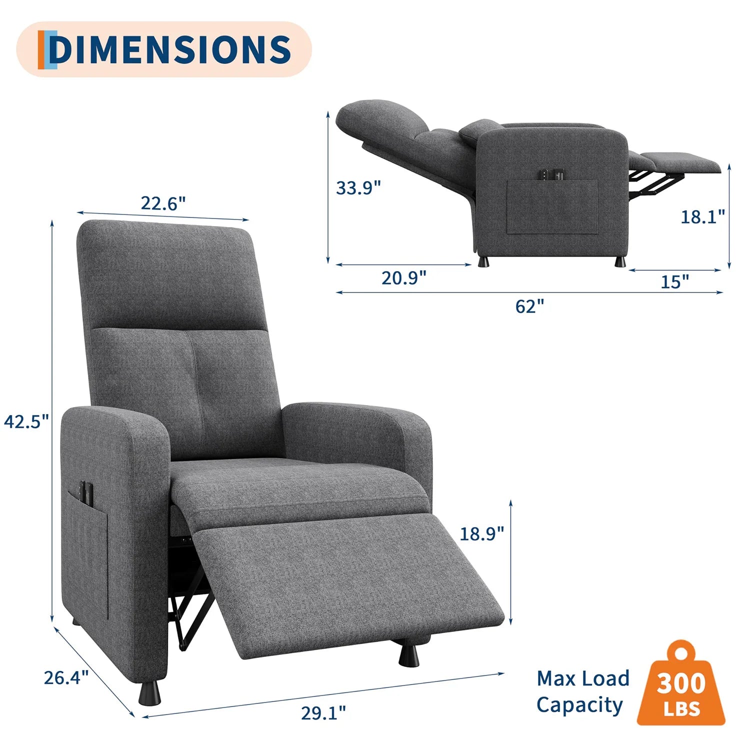 Fauteuil inclinable électrique massant et chauffant