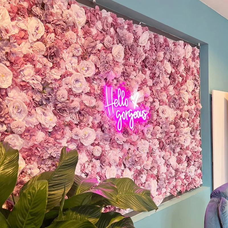Exemple de mur floral rose composé de plusieurs panneaux