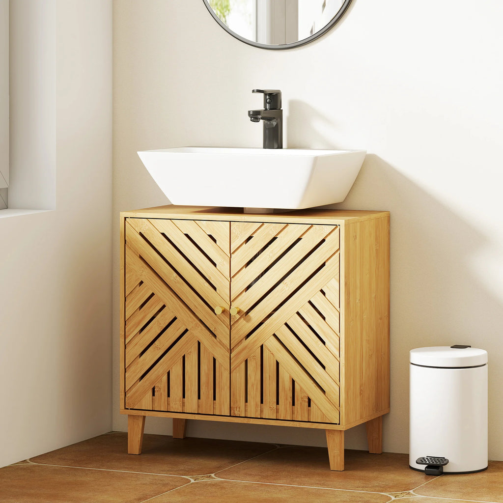 Meuble sous lavabo en bambou à 2 portes