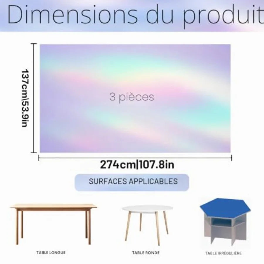 Dimensions des nappes irisées, 137 × 274 cm