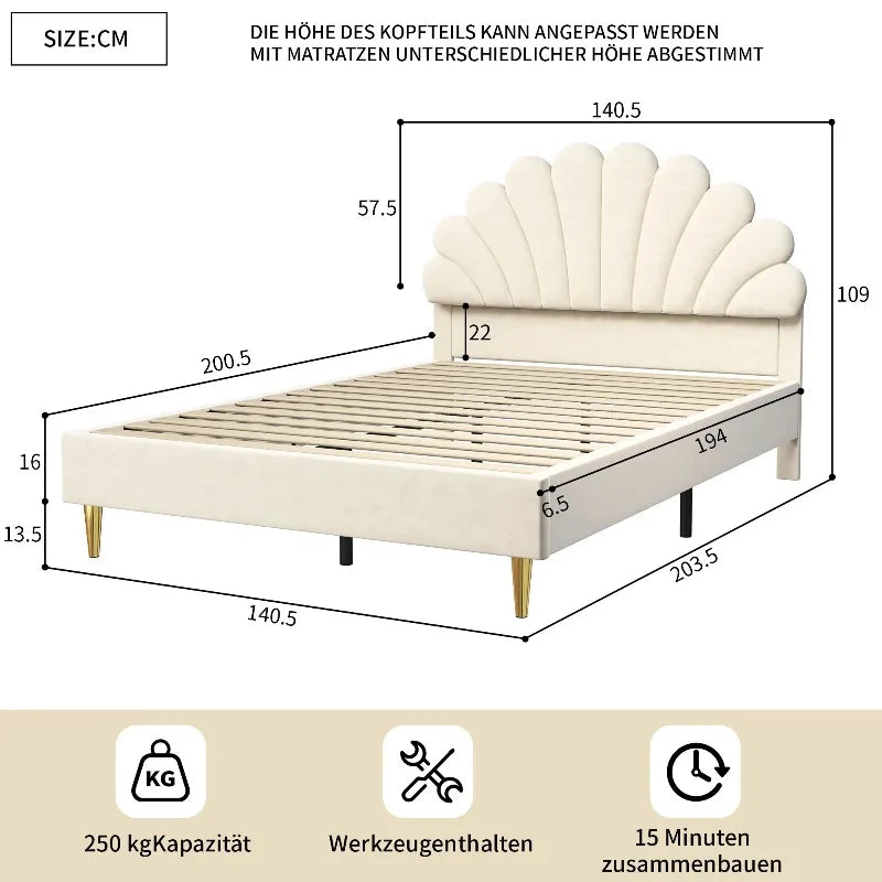 Lit enfant fleur en velours 90 ou 140 × 200 cm