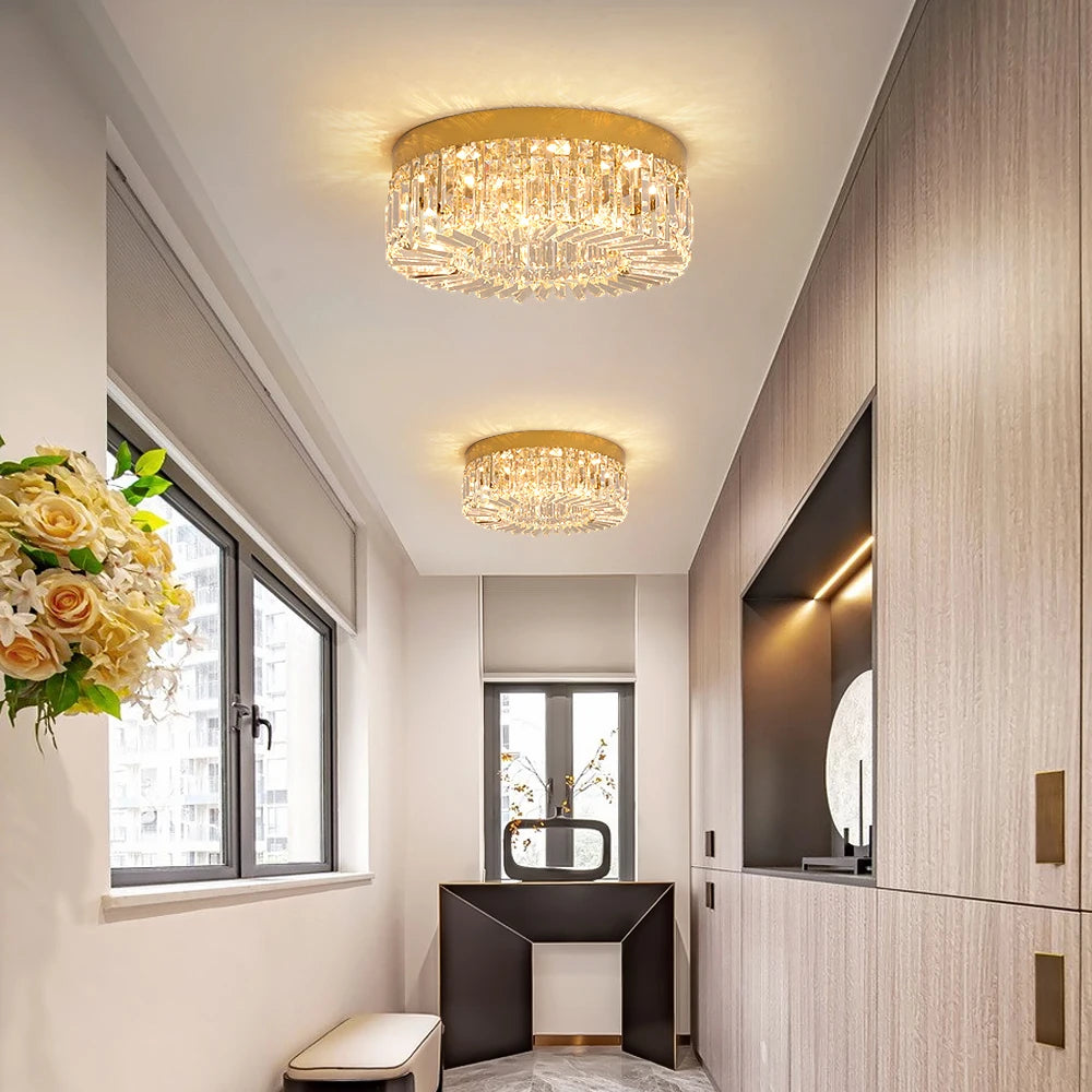 Plafonnier LED doré décoratif à éléments effet cristal, visuel 8