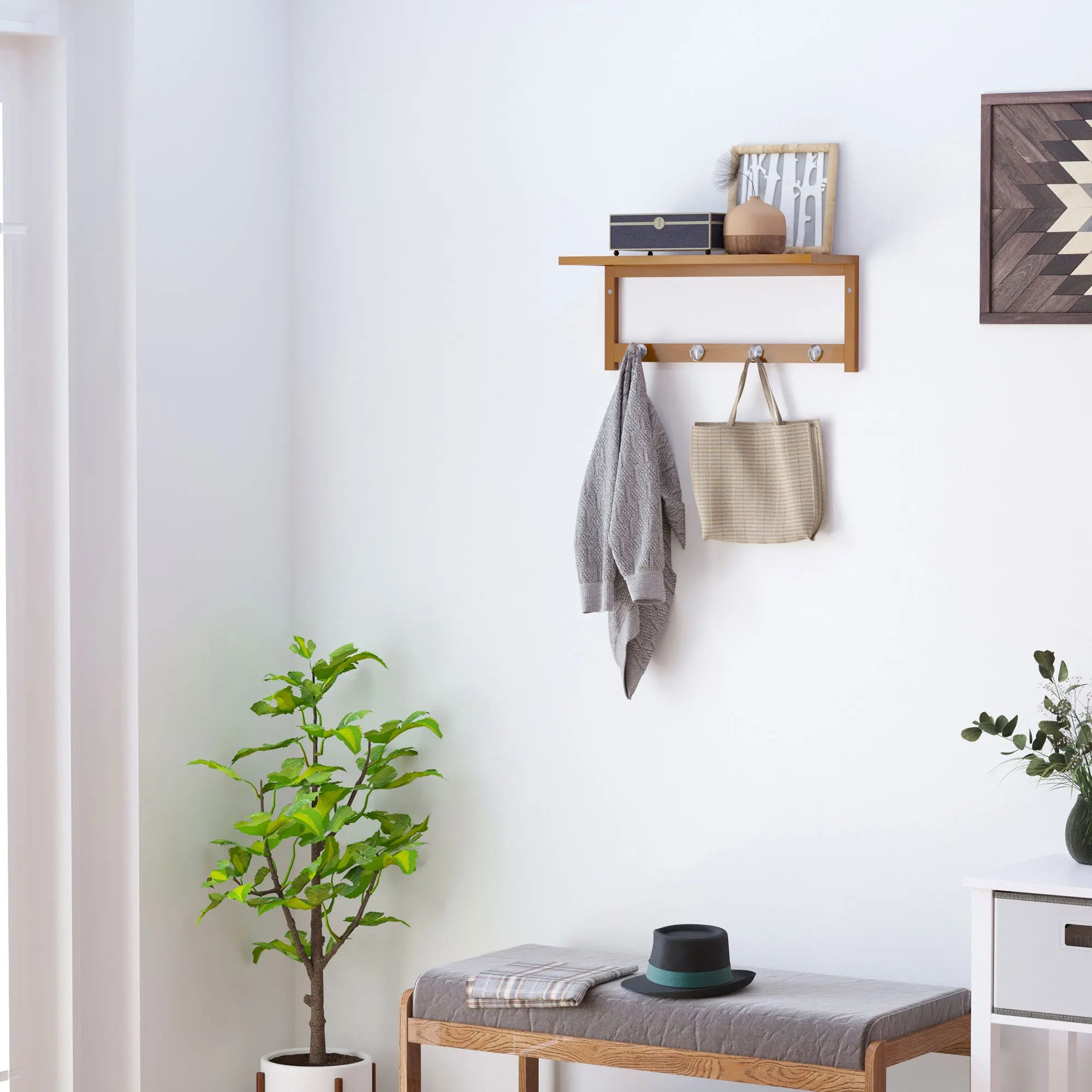 Porte-manteau mural en bambou avec 4 patères – 50 cm – vue 2