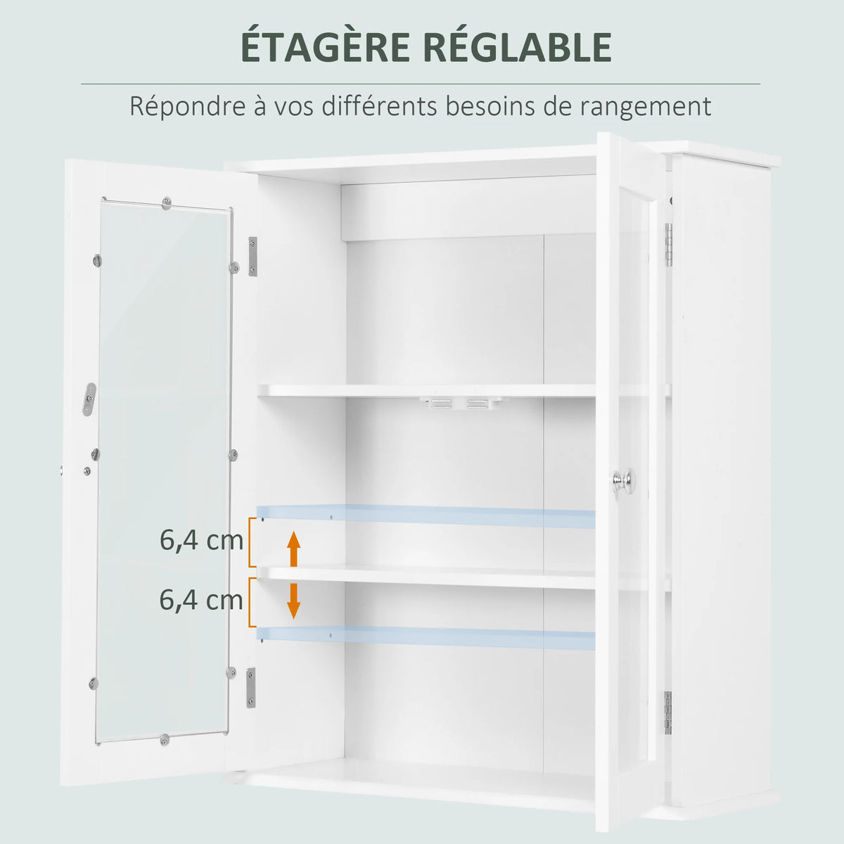Armoire murale de salle de bain à deux portes vitrées, illustration 4
