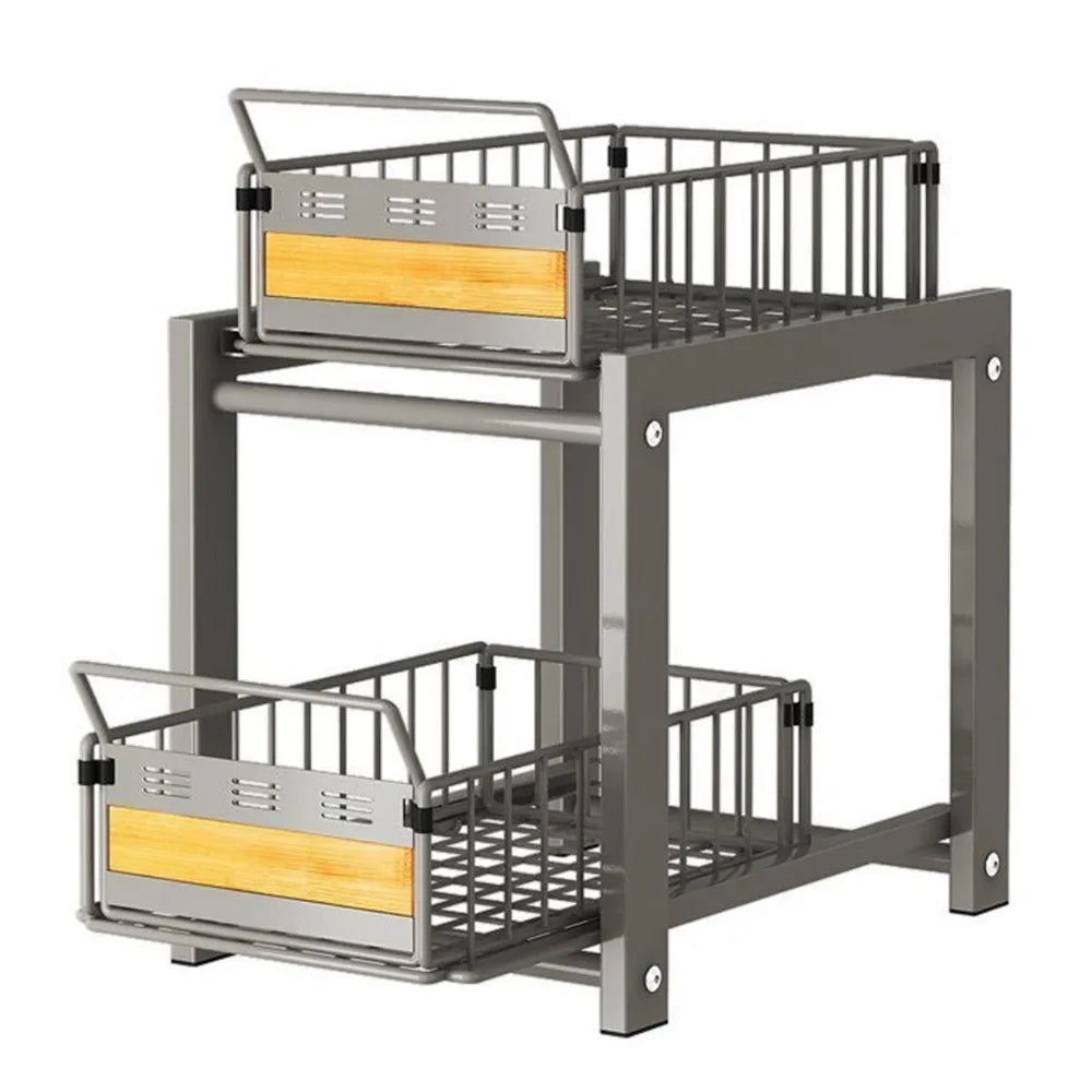 Rangement Coulissant Sous Évier Réglable Double Tiers Pour Cuisine