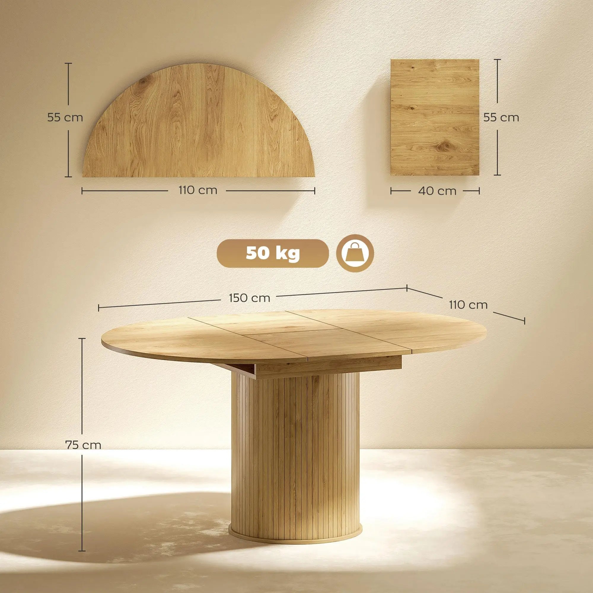 Table à manger extensible 6 à 8 personnes 110–150 cm