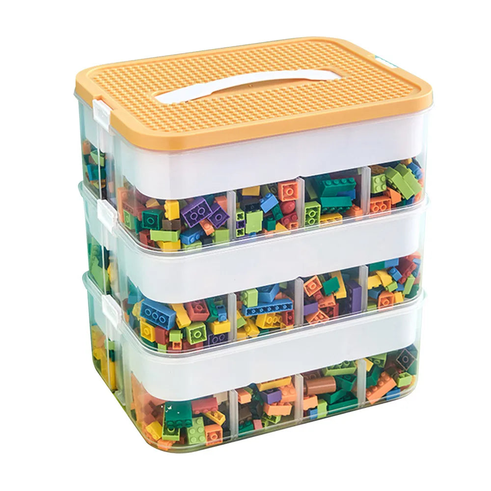 Boîte de rangement à 3 étages en plastique transparent, couvercle orange