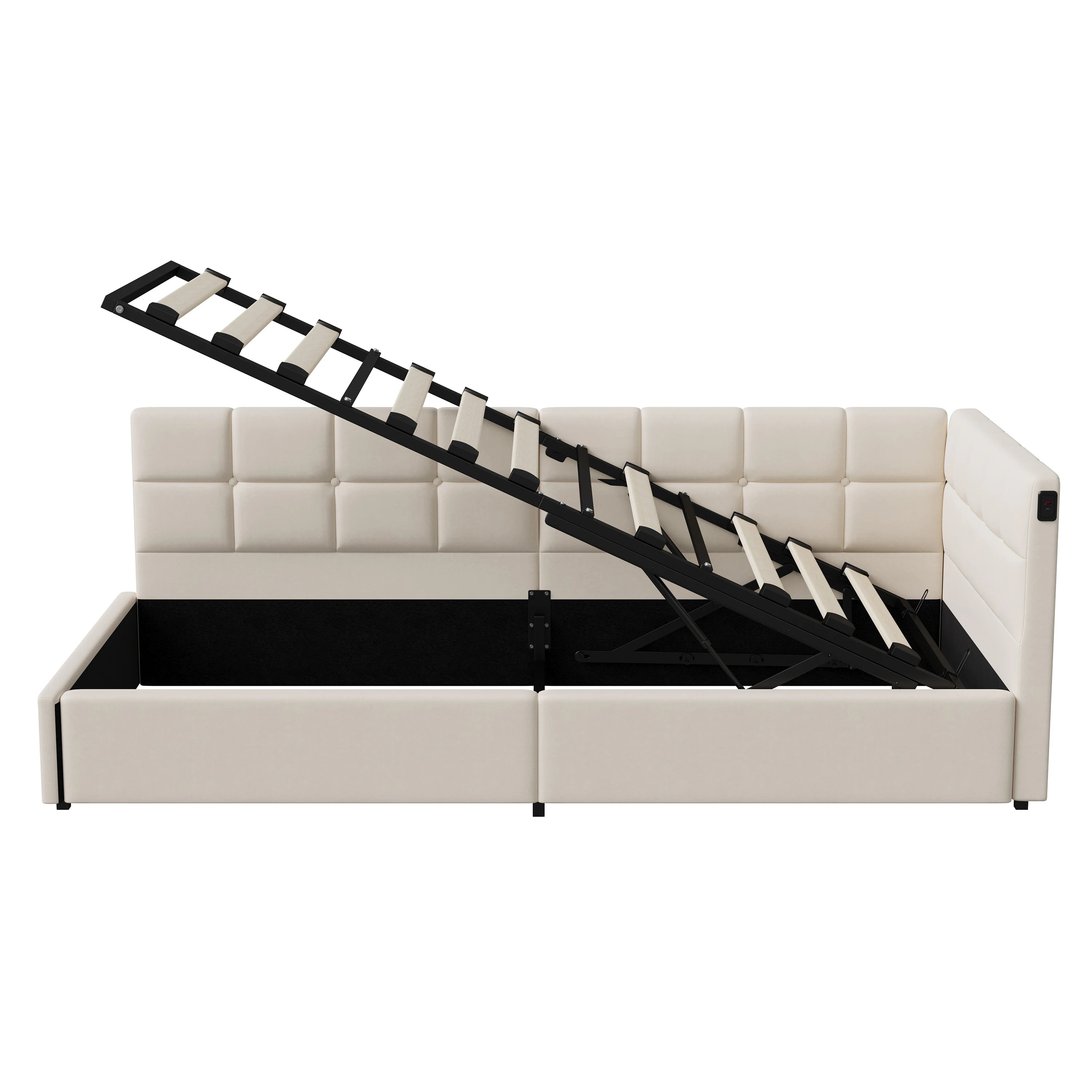 Lit banquette 90 × 200 cm avec LED, USB et rangement