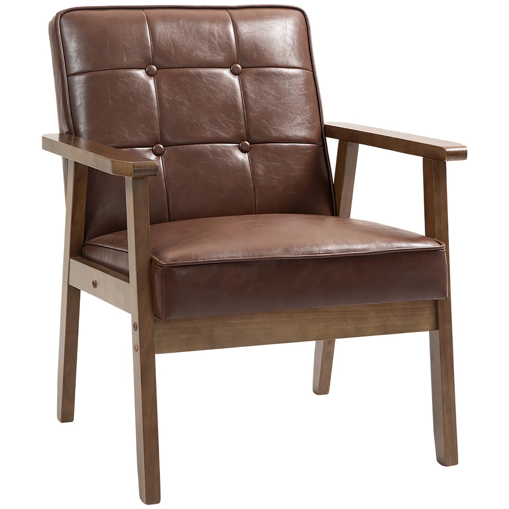 Fauteuil marron rembourré avec accoudoirs en bois