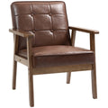 Fauteuil marron rembourré avec accoudoirs en bois
