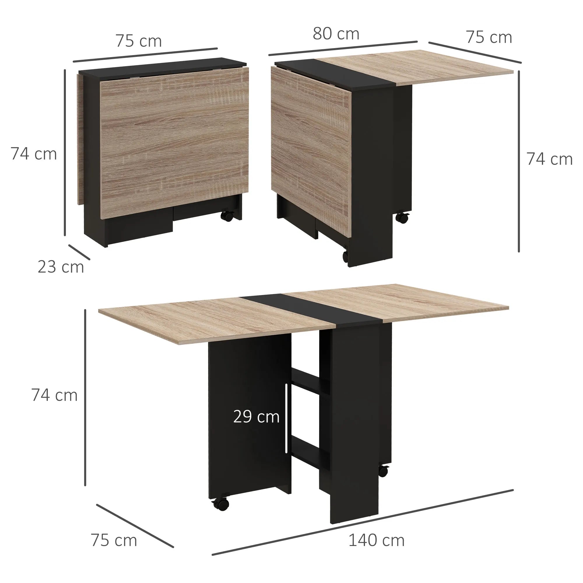Table à manger pliante naturel et noir 140 × 75 cm