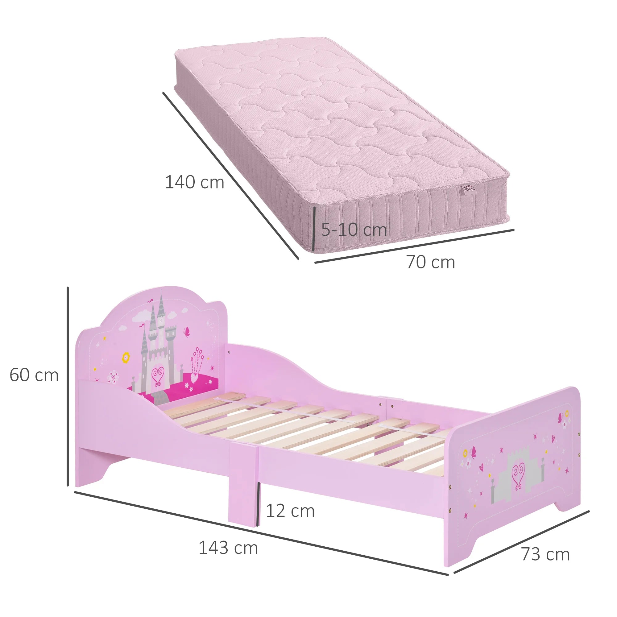 Lit enfant princesse 140 × 70 cm avec sommier