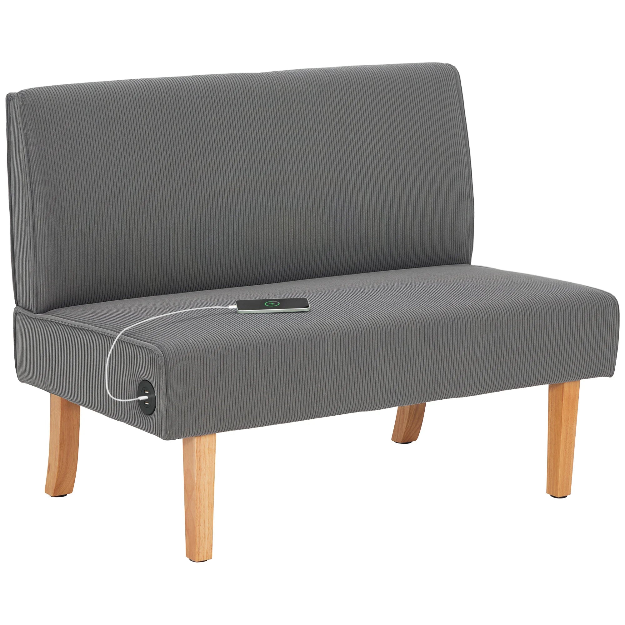 Canapé 2 places en velours côtelé avec ports USB et USB-C