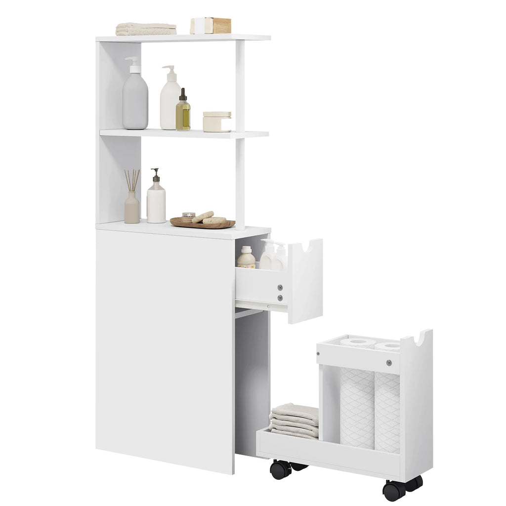 Meuble étroit de salle de bain à rangements coulissants