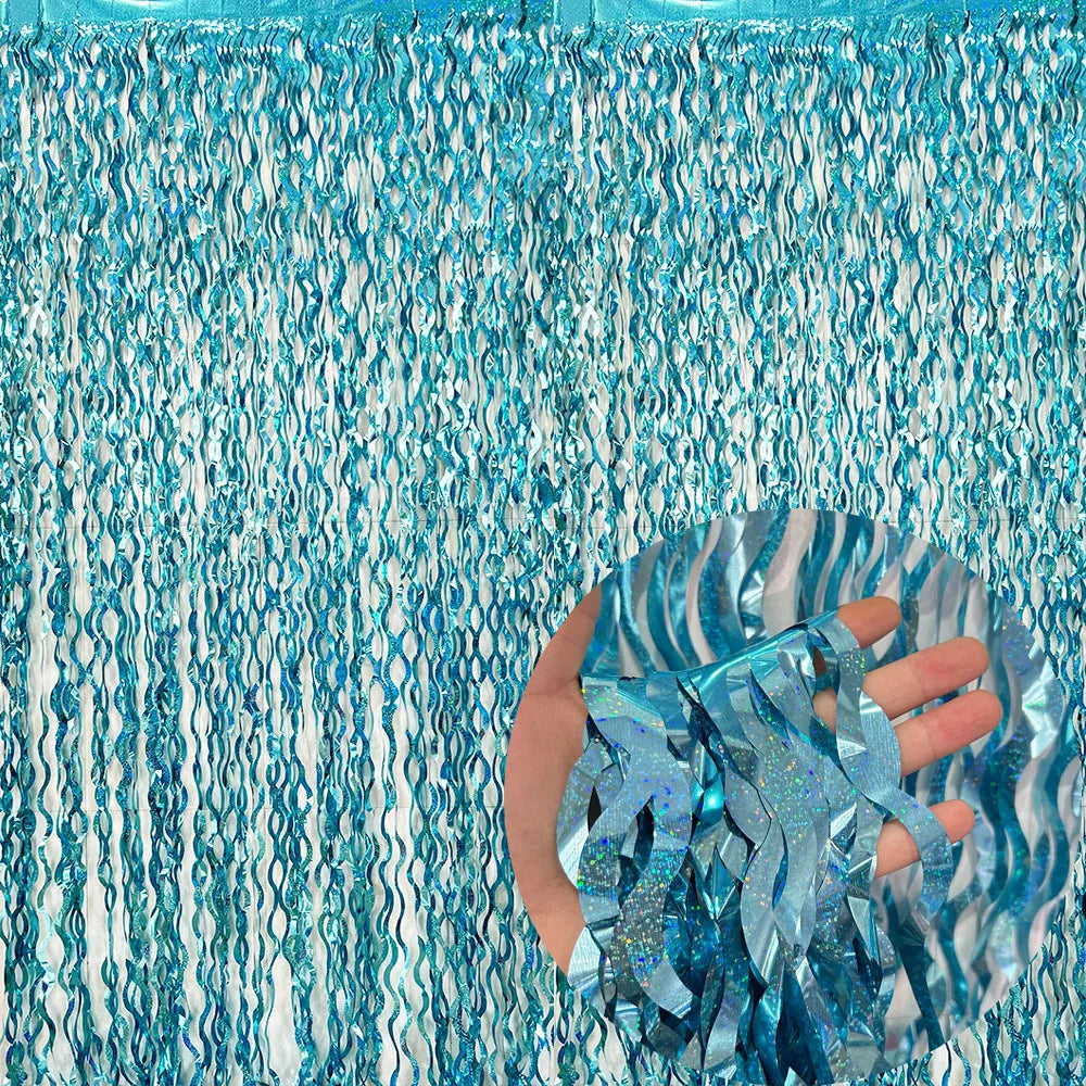 Rideau de fête turquoise à franges ondulées