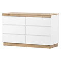 Commode 6 tiroirs blanc et chêne avec verrouillage