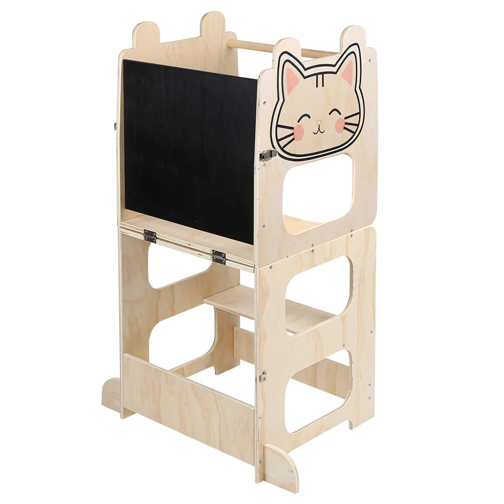 Tour d’apprentissage en bois convertible, motifs animaux — Chat