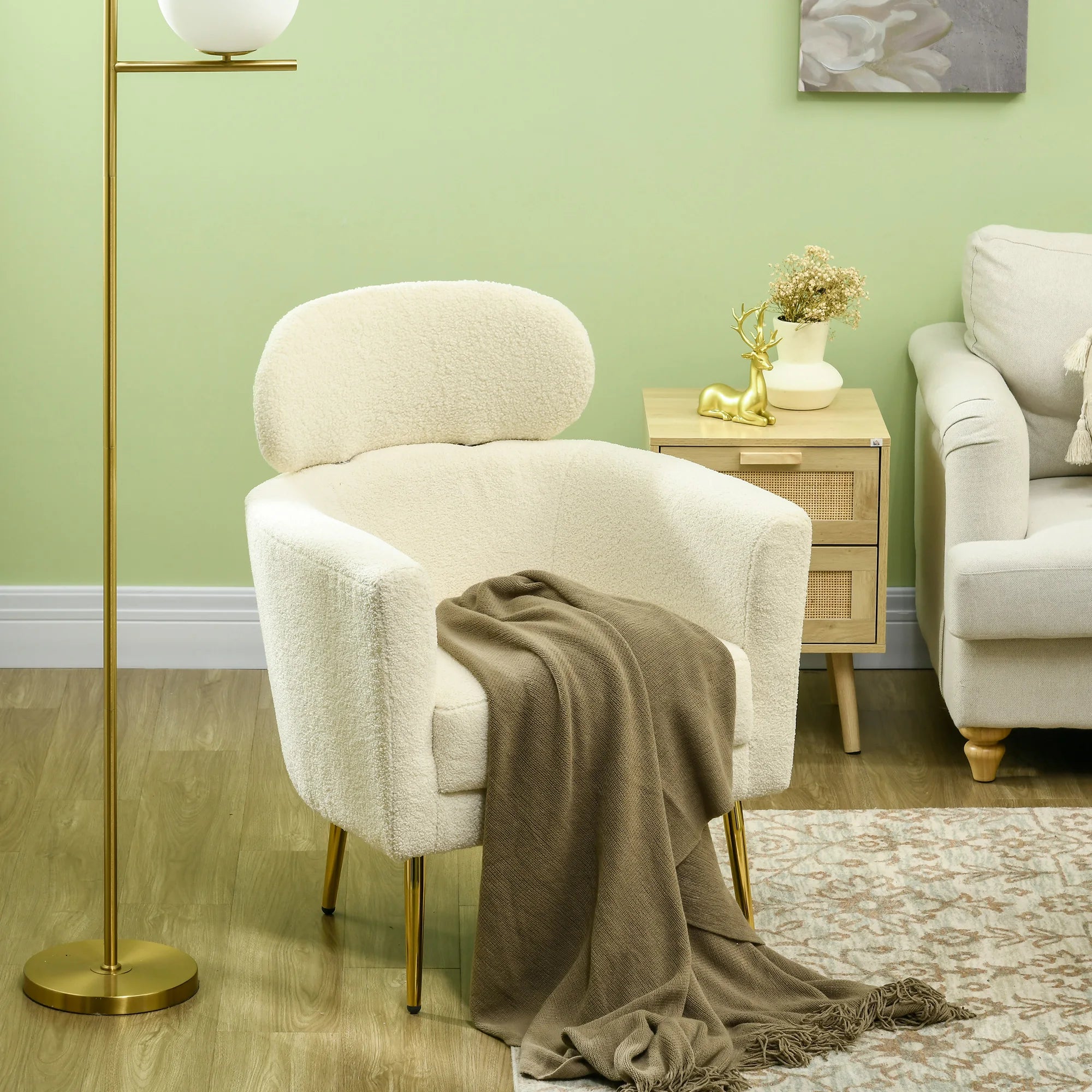 Fauteuil en tissu bouclé avec appuie-tête amovible