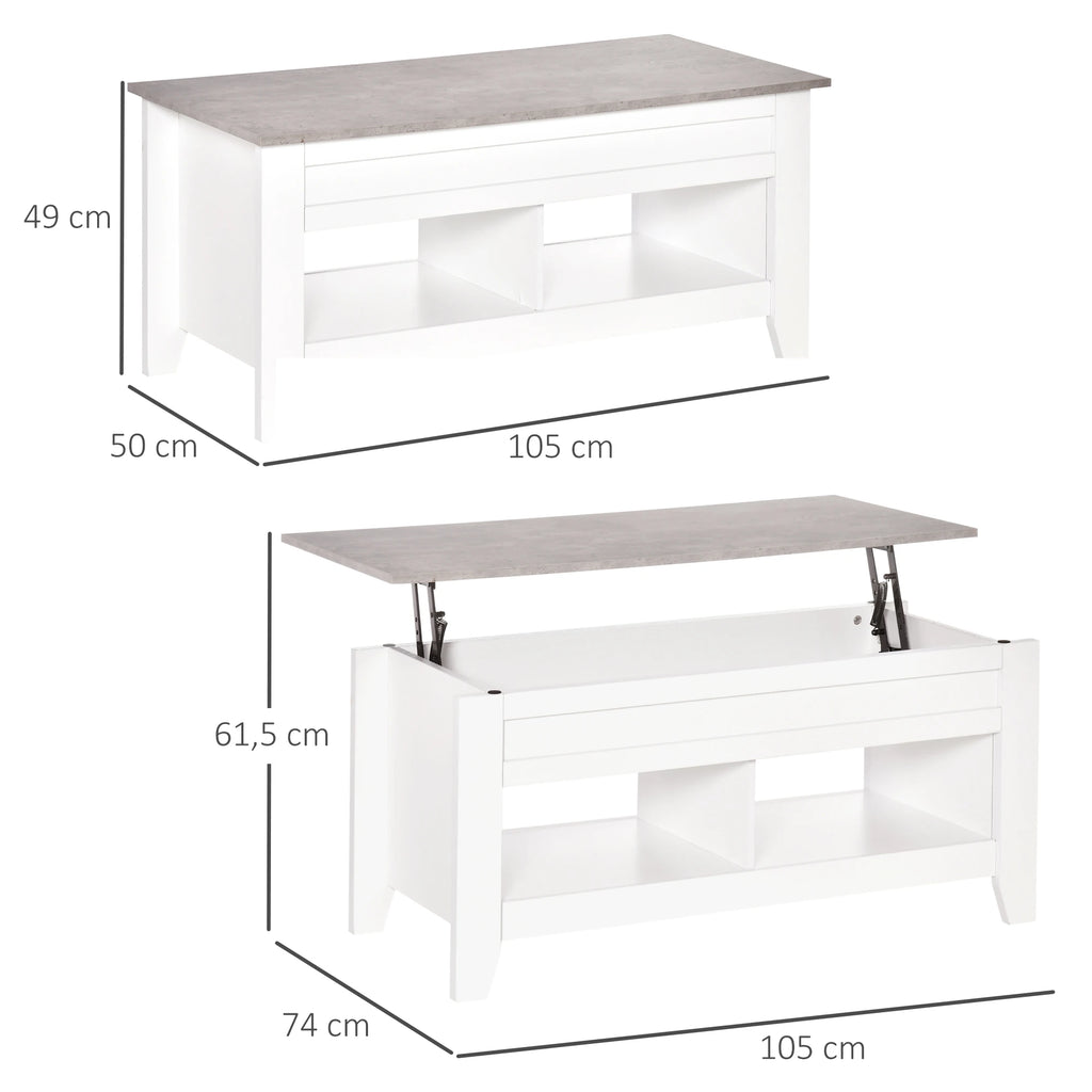 Table basse relevable avec 2 compartiments 105 cm