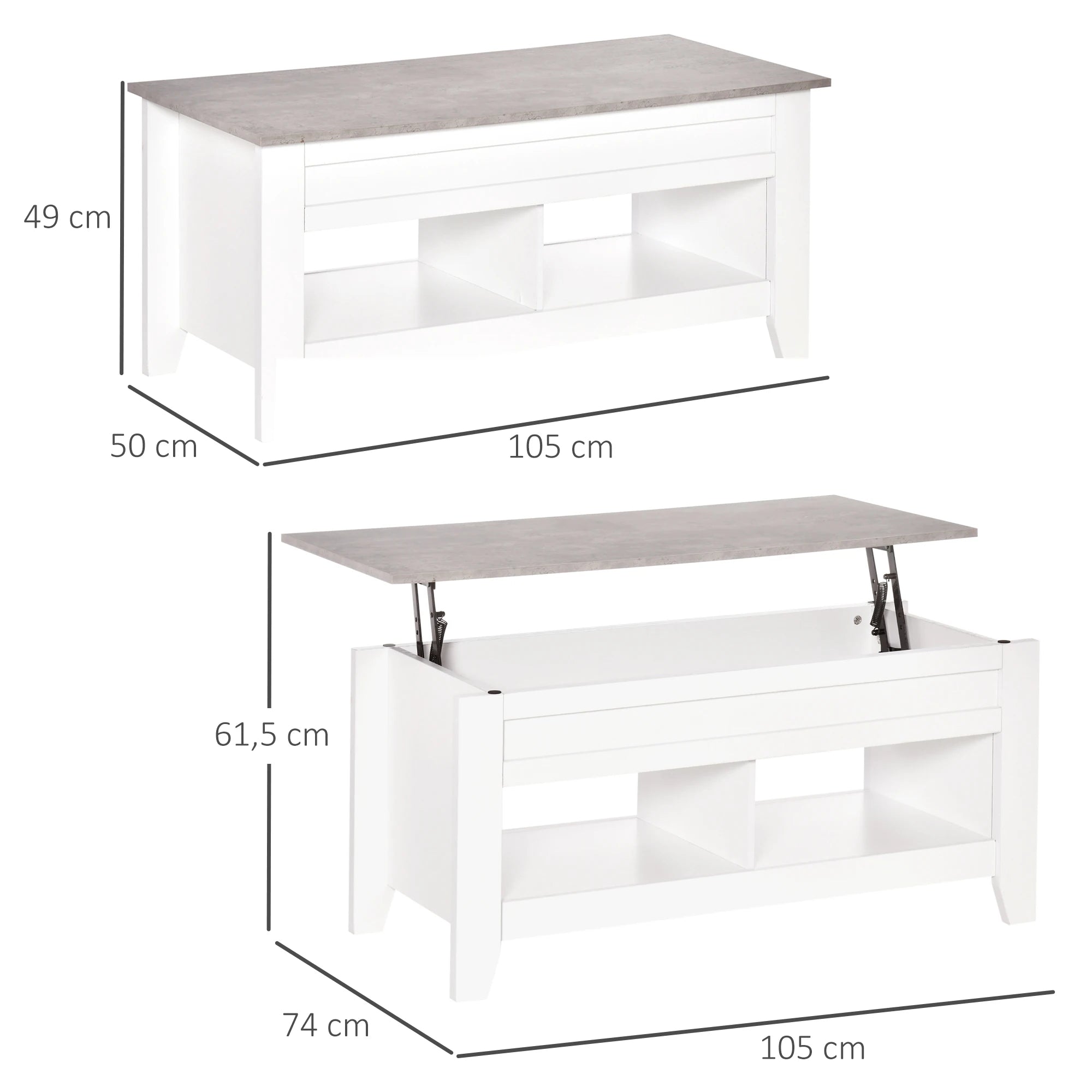 Table basse relevable avec 2 compartiments 105 cm