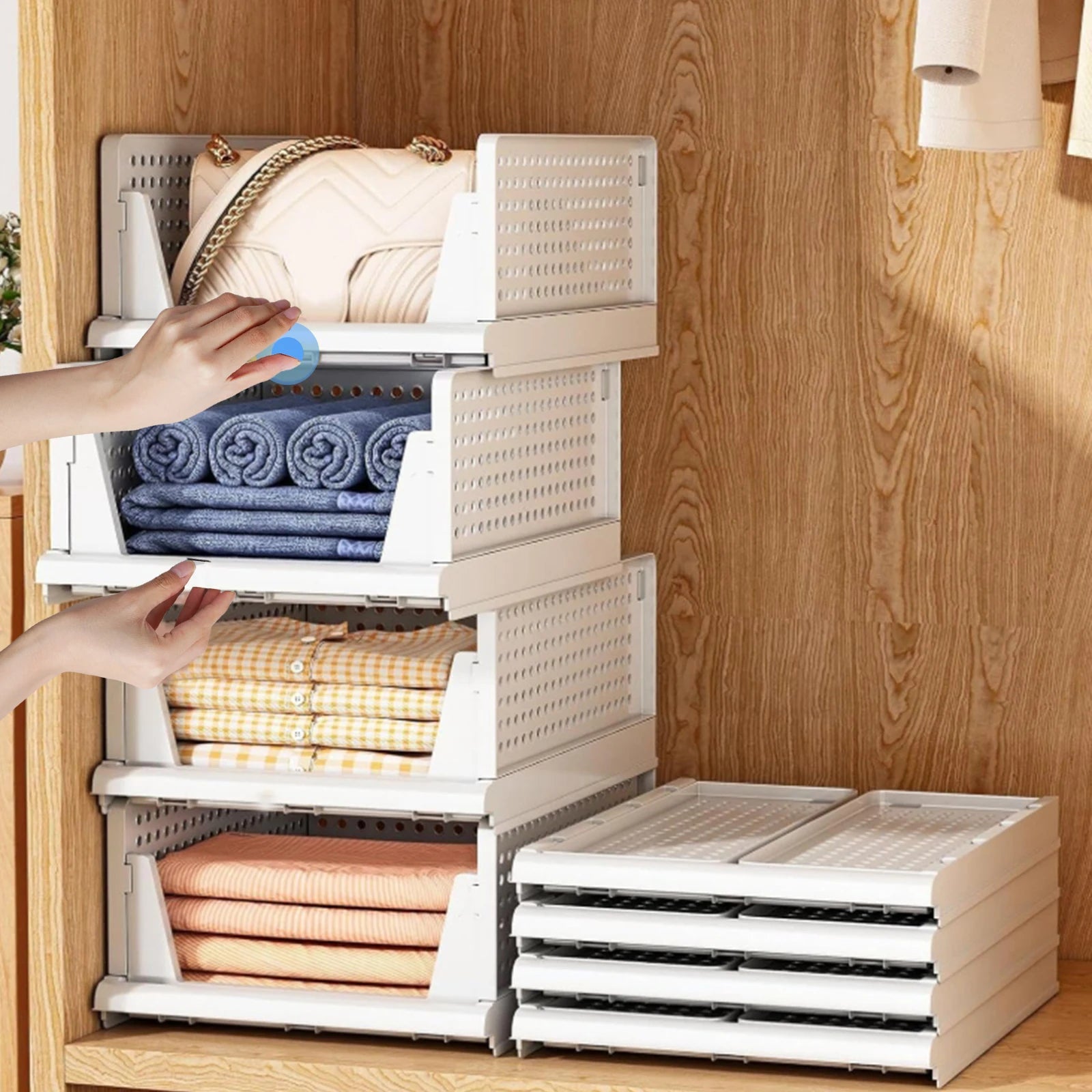 Lot de 4 organisateurs de placard pliables et empilables