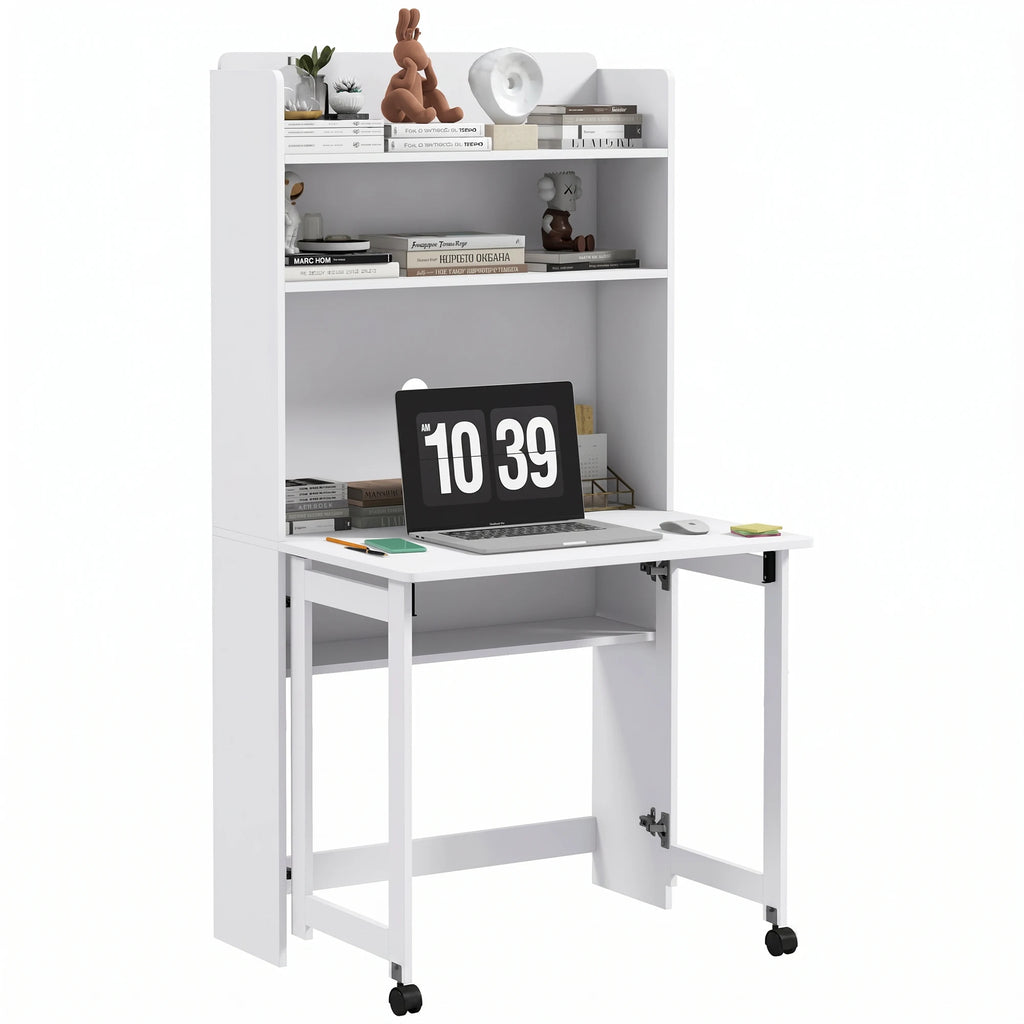 Bureau compact à plateau rabattable et étagères