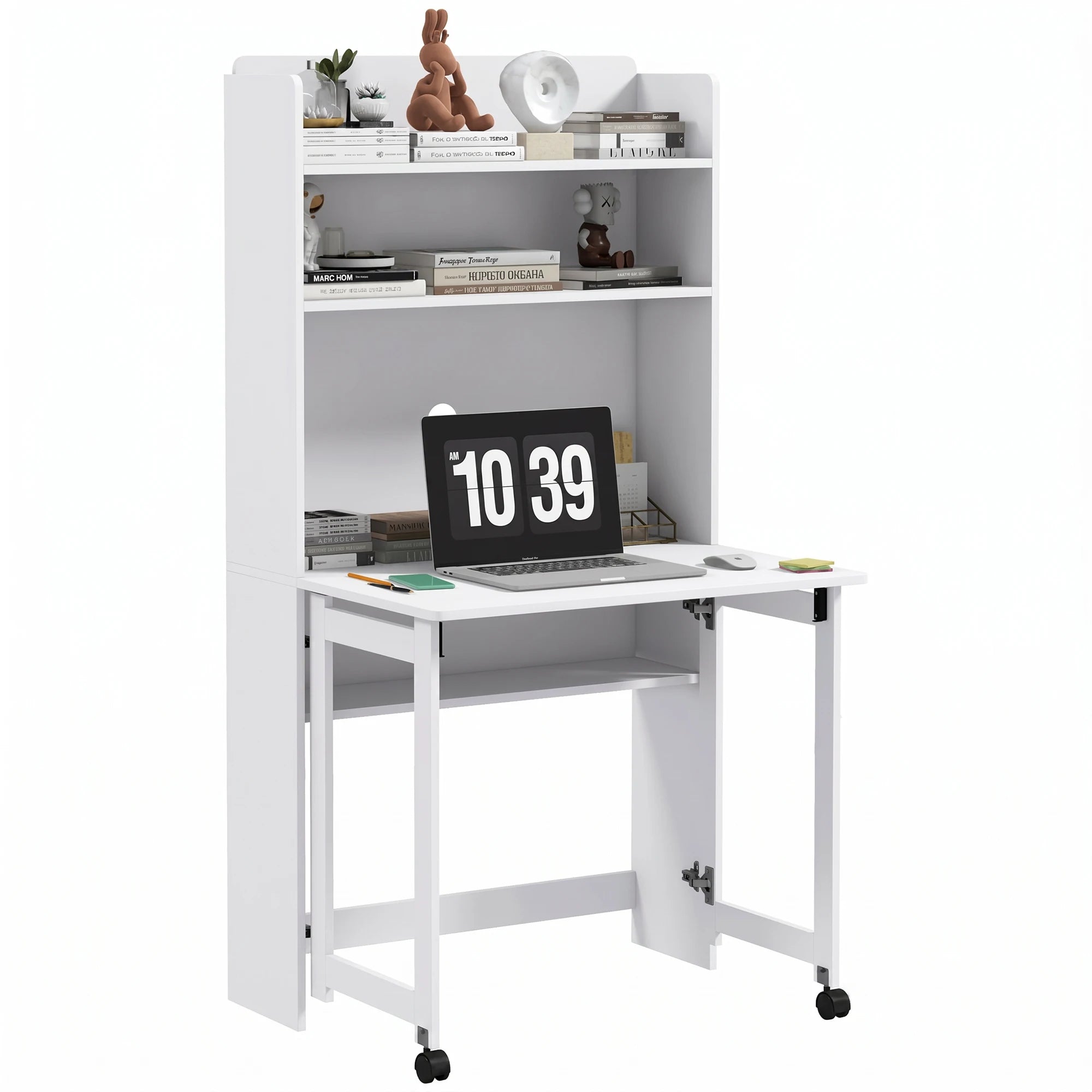 Bureau compact à plateau rabattable et étagères