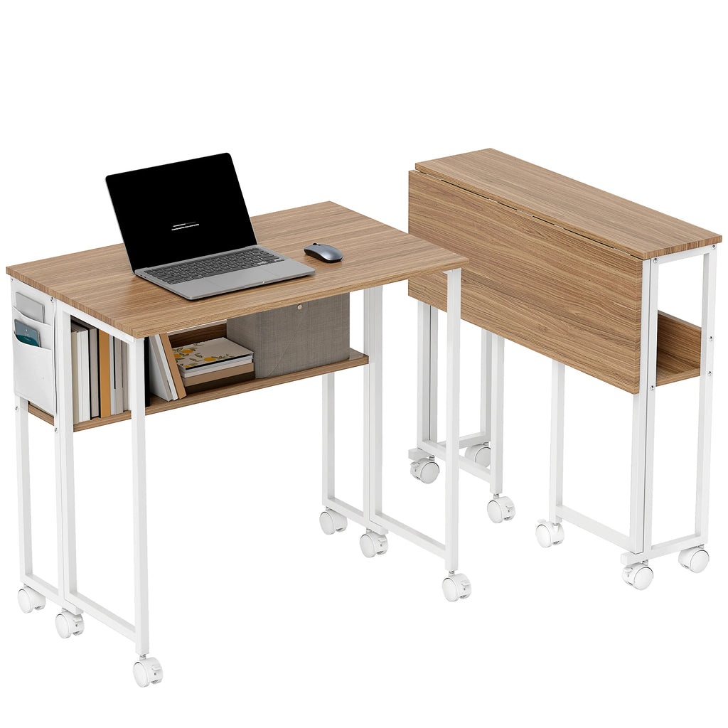 Bureau pliable sur roulettes avec rangement 80 × 50 cm