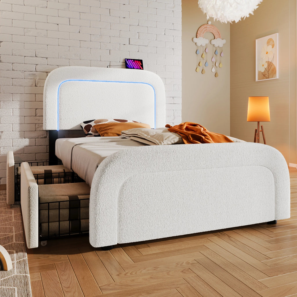 Lit avec LED, USB-C et 4 tiroirs