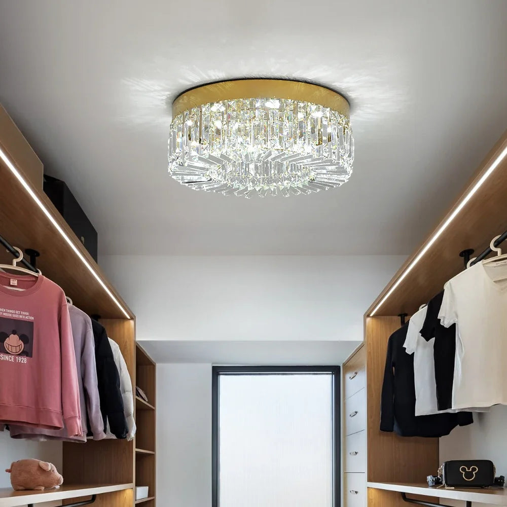 Plafonnier LED doré décoratif à éléments effet cristal, visuel 10