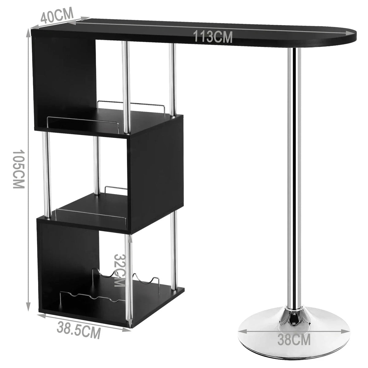 Table de bar haute à trois étagères avec plateau de 113 cm, visuel 5