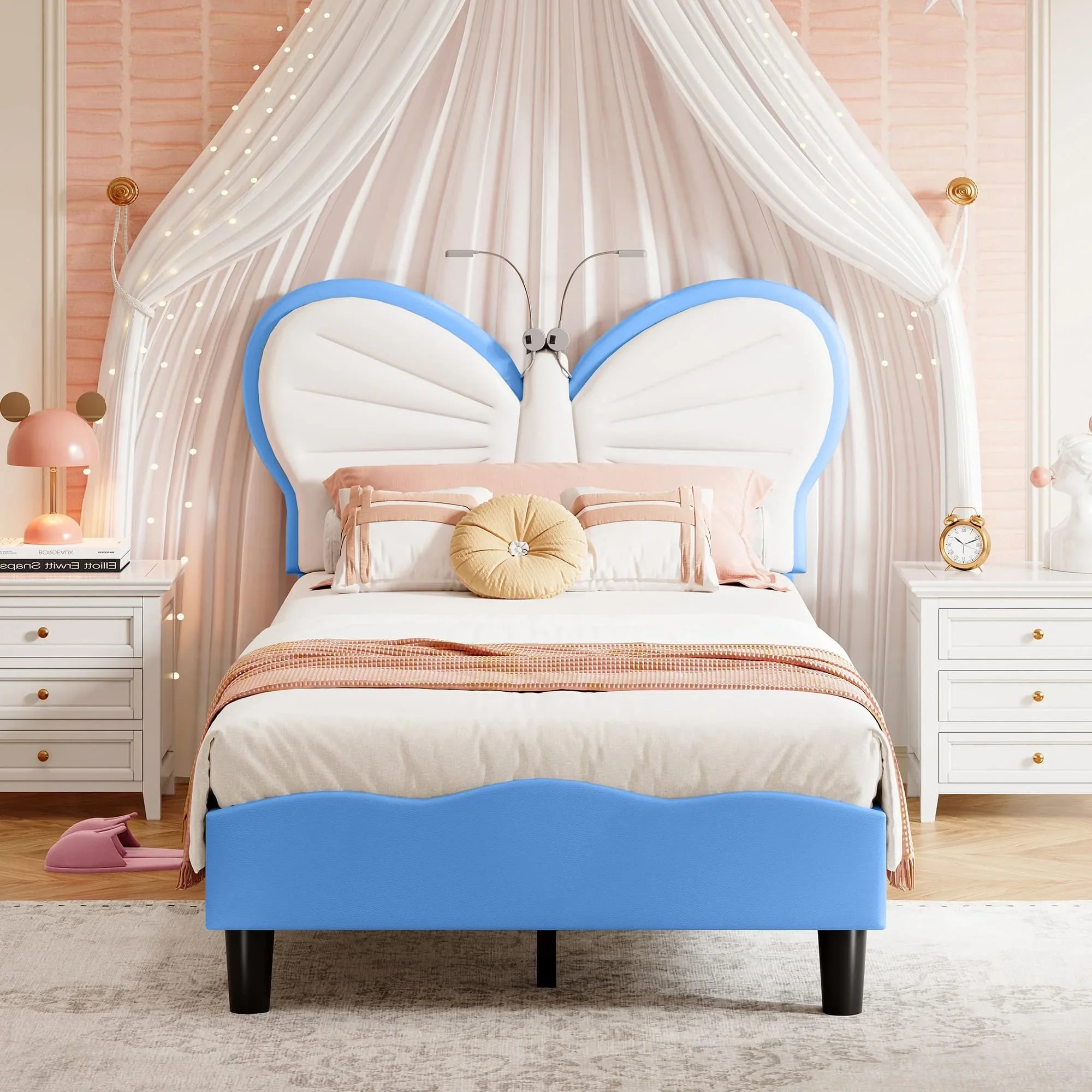 Lit enfant papillon avec lampe de lecture 90 × 200 cm