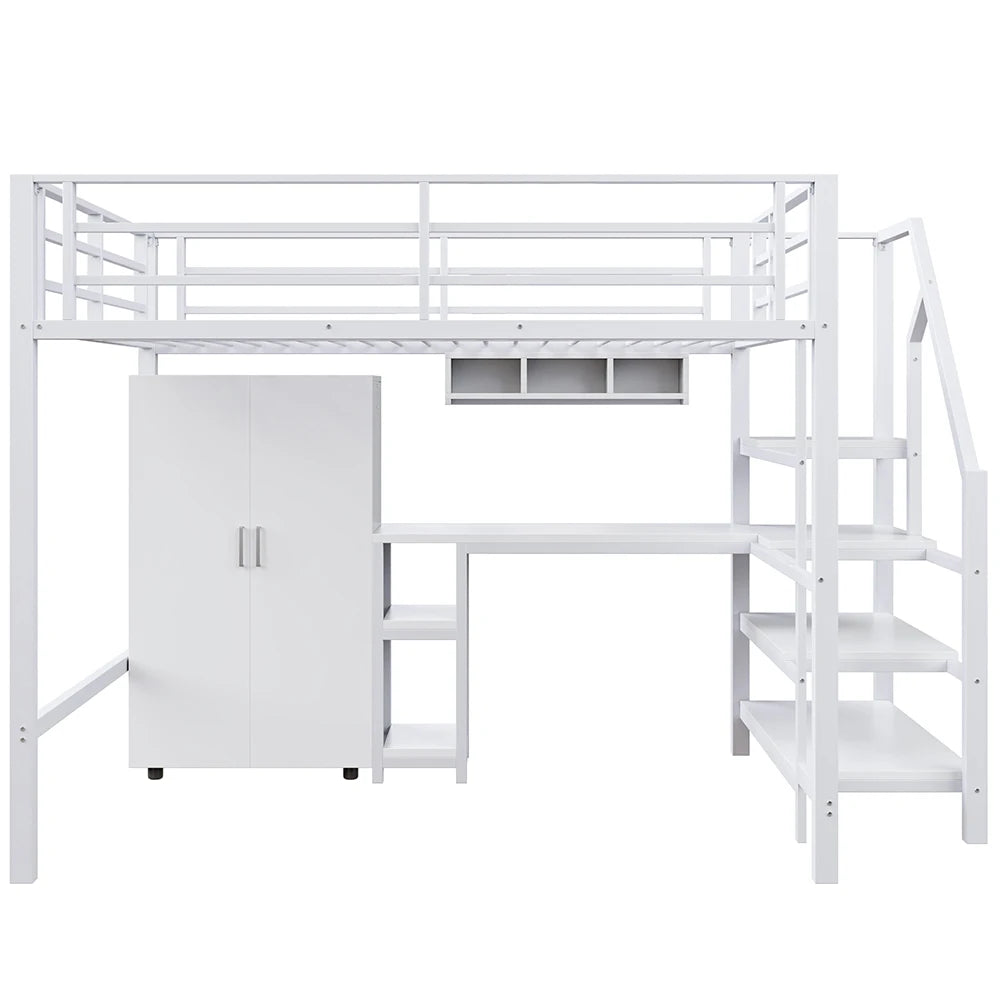 Lit mezzanine 140 × 200 cm avec bureau et placard