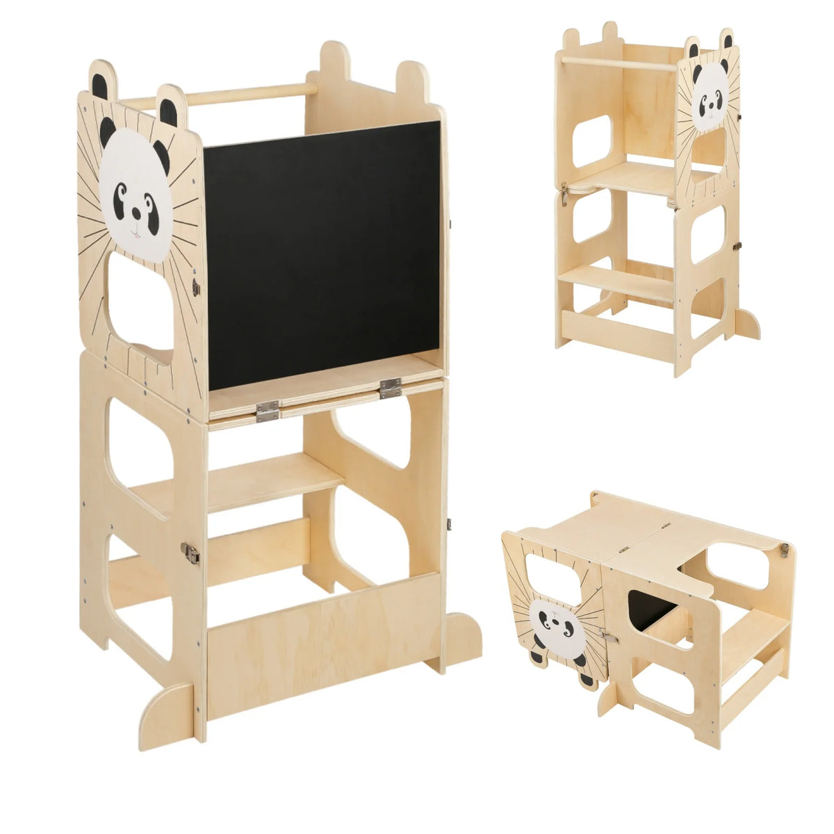 Tour d’apprentissage en bois convertible, motifs animaux — Panda
