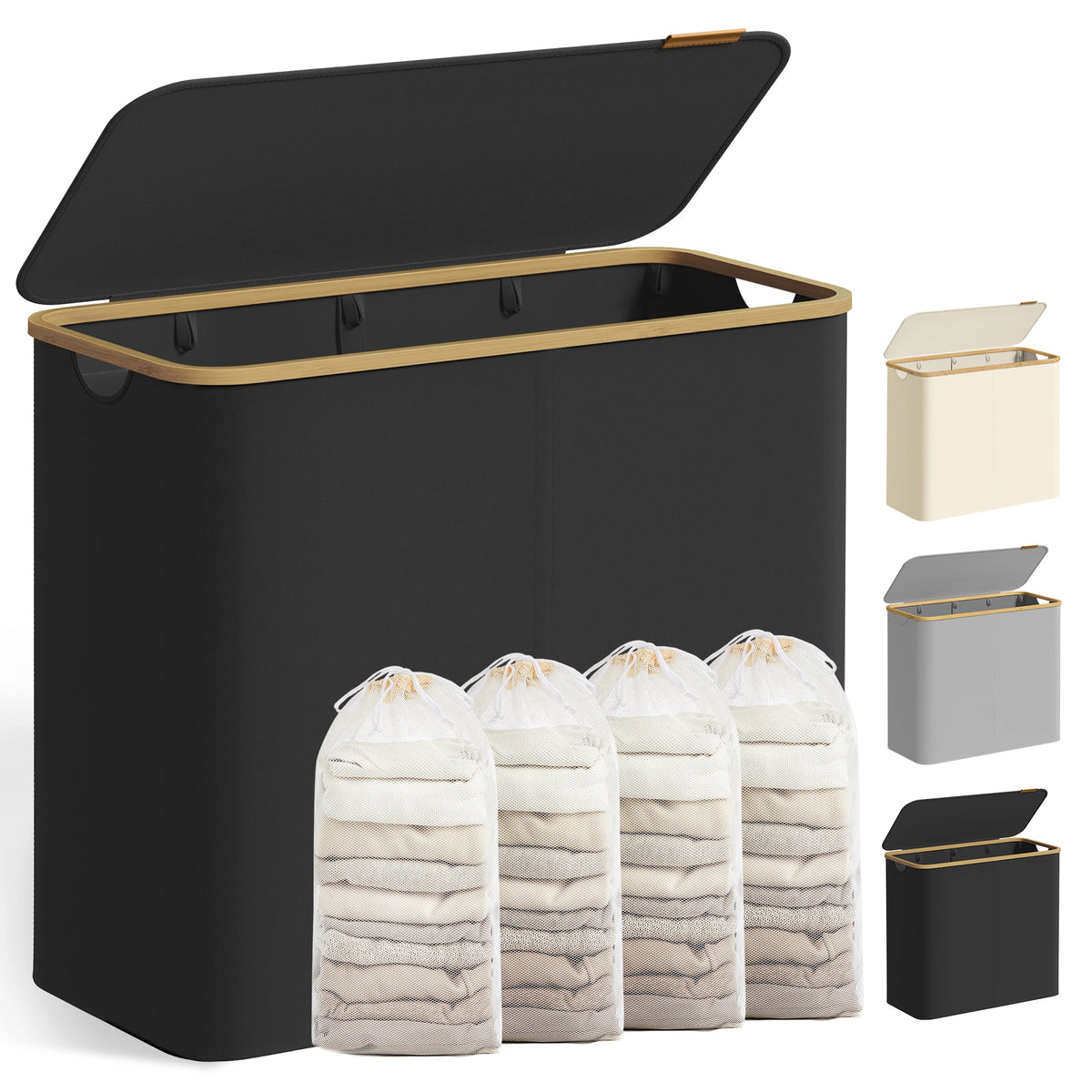 Panier à linge 200 L à quatre compartiments avec couvercle