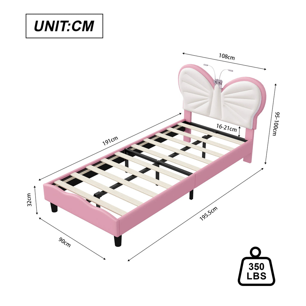 Lit enfant papillon avec lampe de lecture 90 × 200 cm