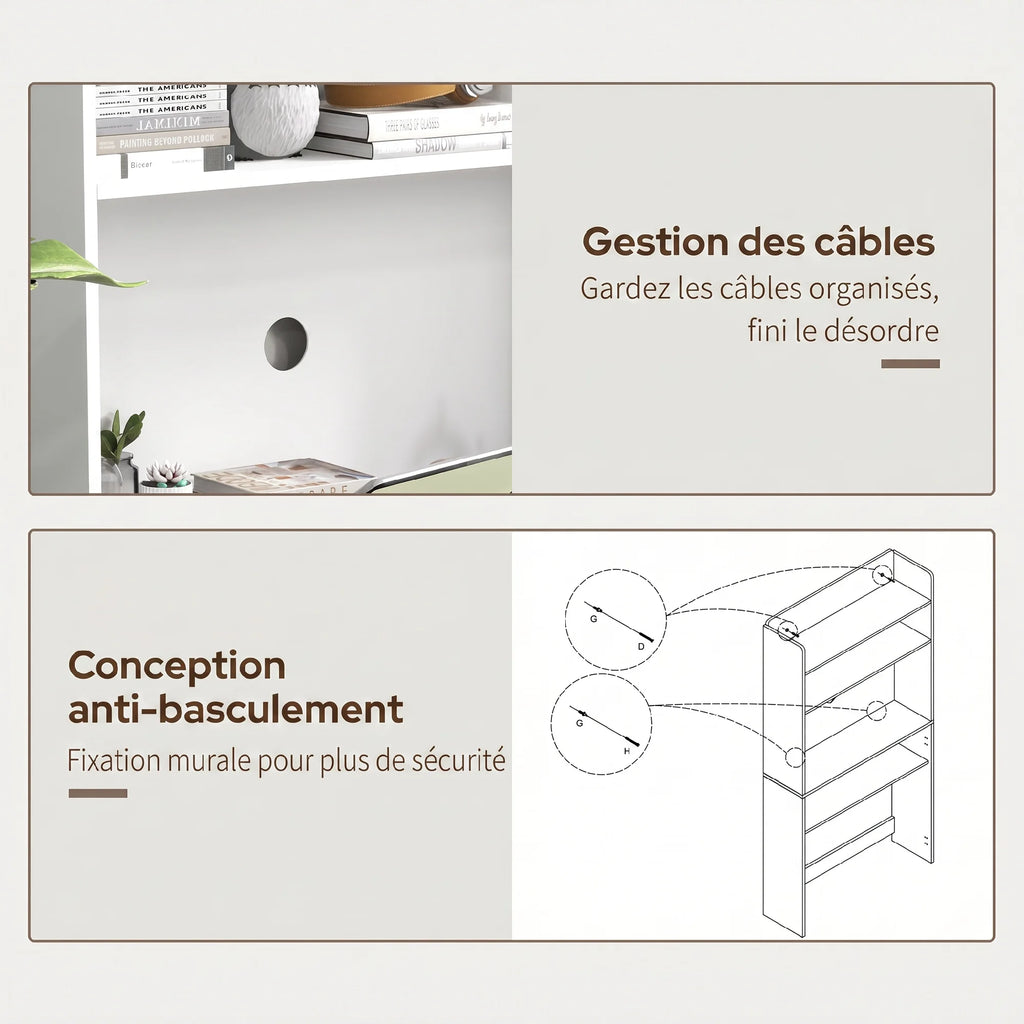 Bureau compact à plateau rabattable et étagères