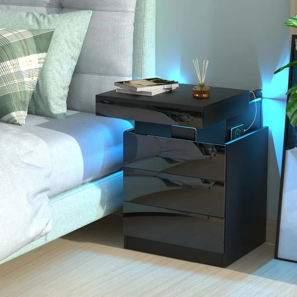 Table de chevet avec recharge et 3 tiroirs