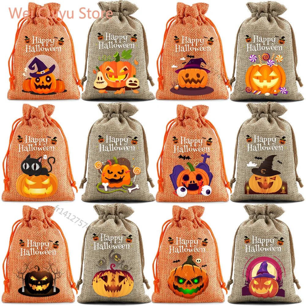 Sachets Halloween à citrouilles, assortiment orange et beige