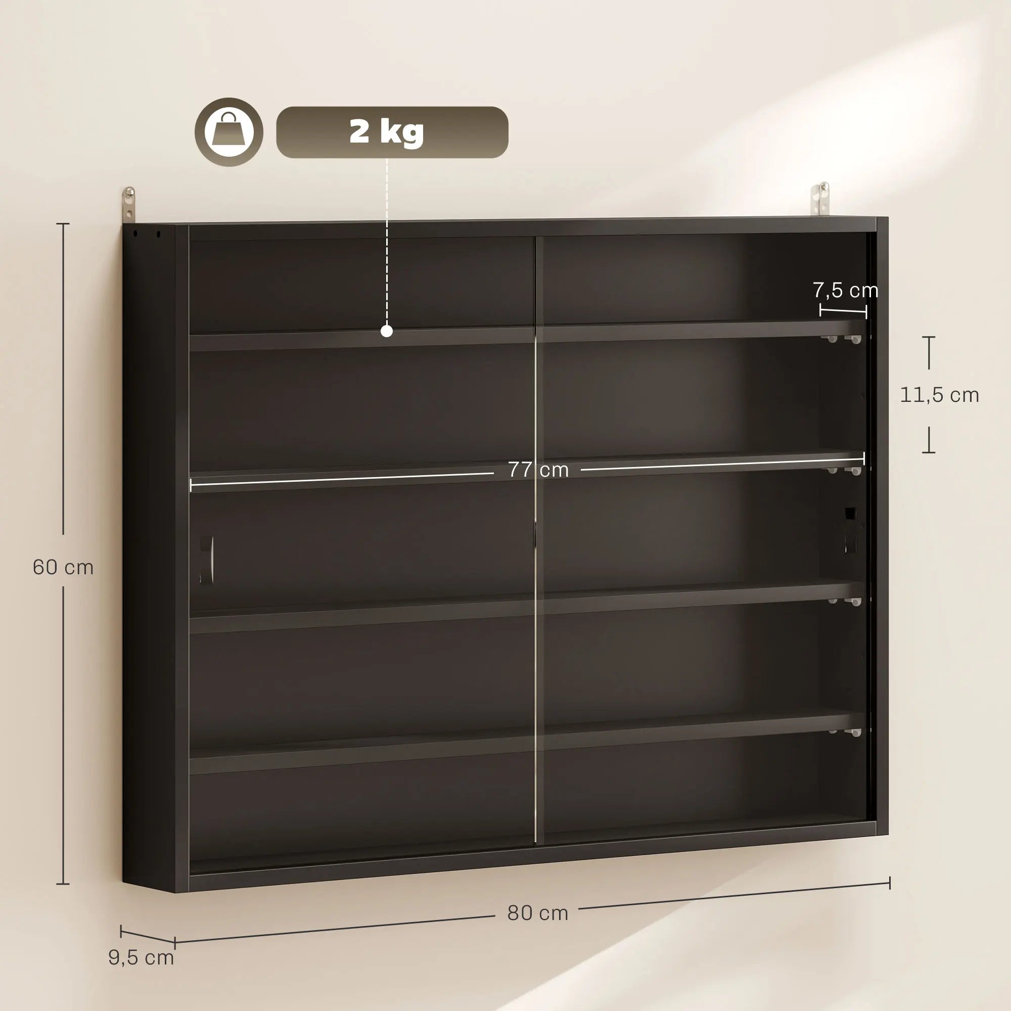 Vitrine murale noire à portes coulissantes 80 cm