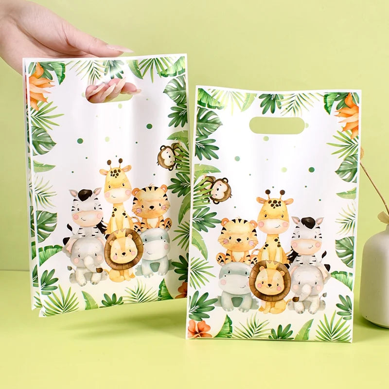 Sacs cadeaux à poignées avec animaux et feuillages de la jungle