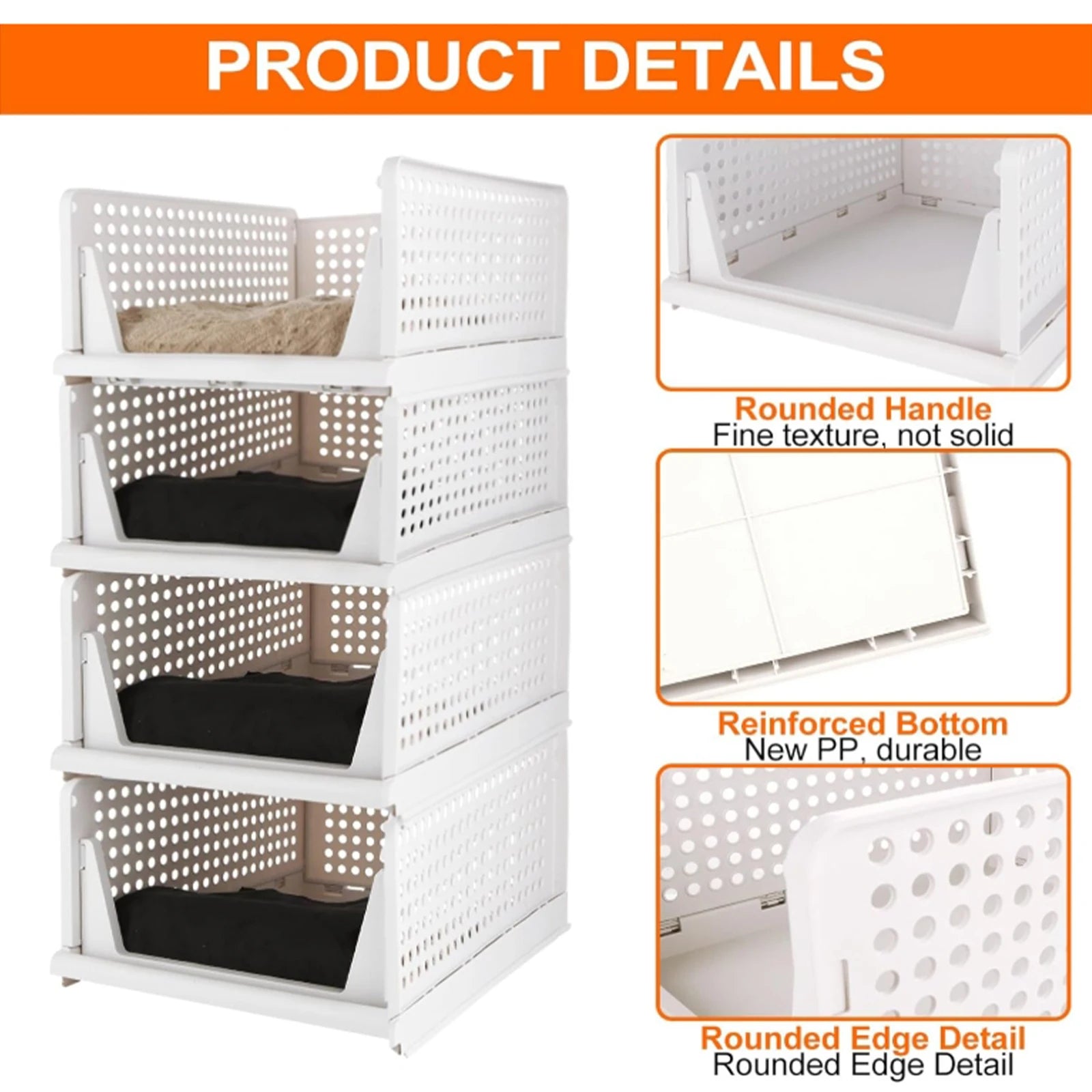 Lot de 4 organisateurs de placard pliables et empilables