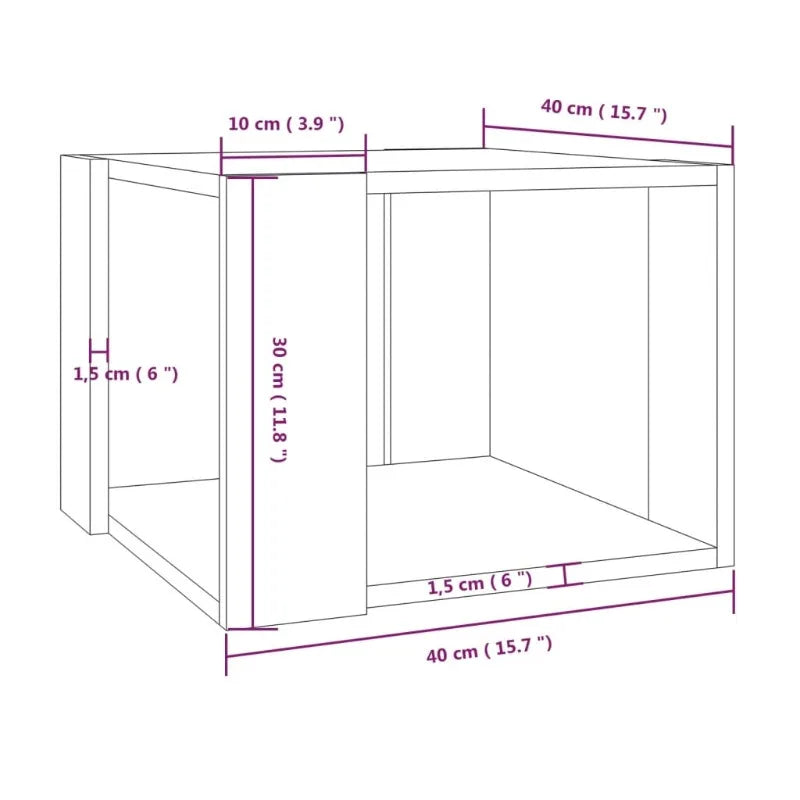 Table basse cube gris Sonoma 40 × 40 × 30 cm — dimensions