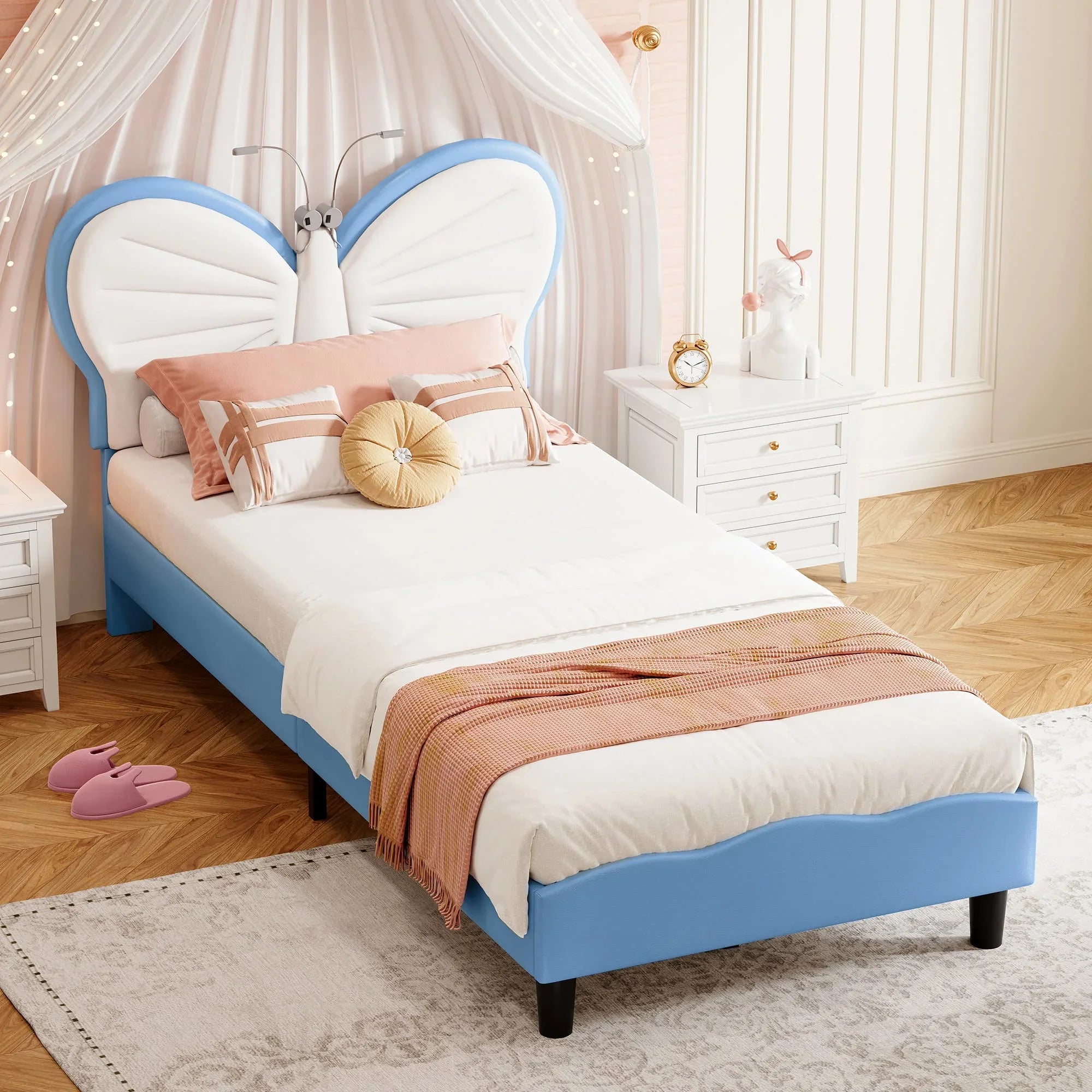 Lit enfant papillon avec lampe de lecture 90 × 200 cm