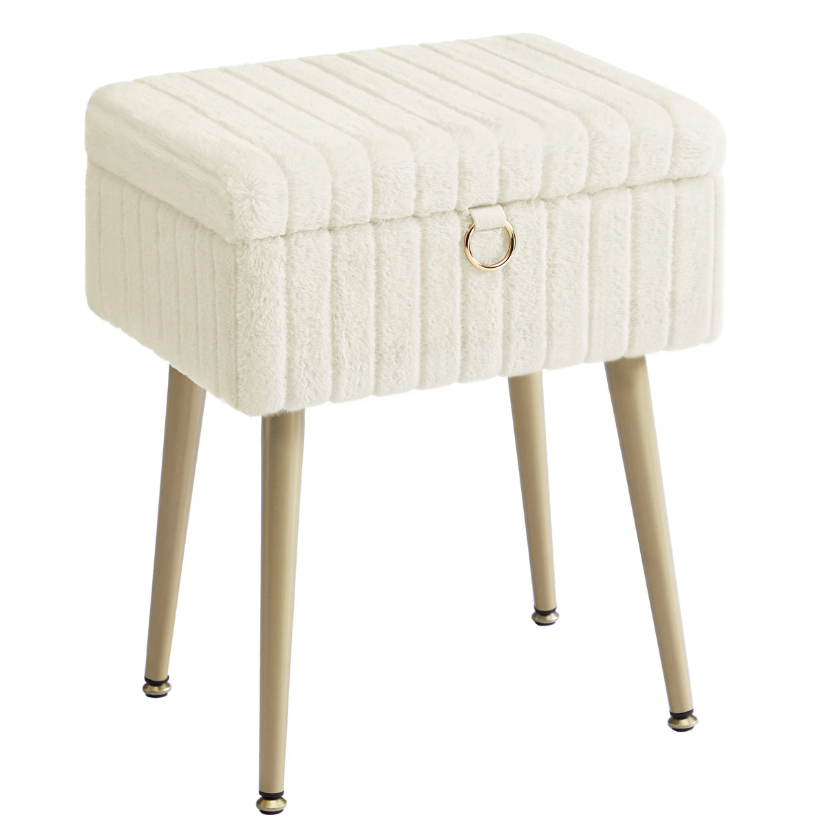 Tabouret de coiffeuse avec rangement et pieds dorés — blanc crème
