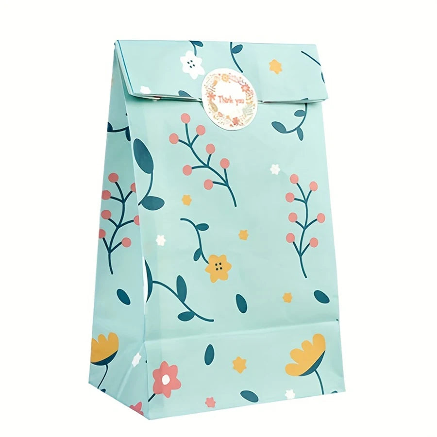 Sachet bleu à petits motifs floraux et végétaux